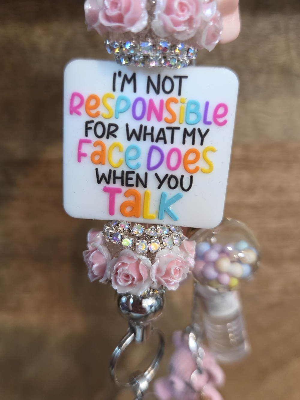 Pink Flower Charm Keychain with Colorful Quote Tile & Fun Loving Charms!